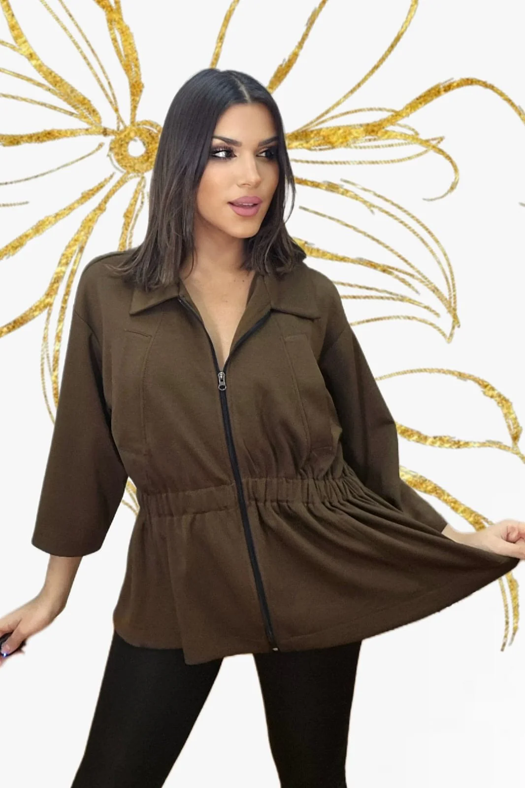 Chaqueta Punto Cremalleras Marrón