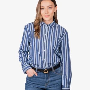 Blusa Dama Azul Rayas Algodón H&B