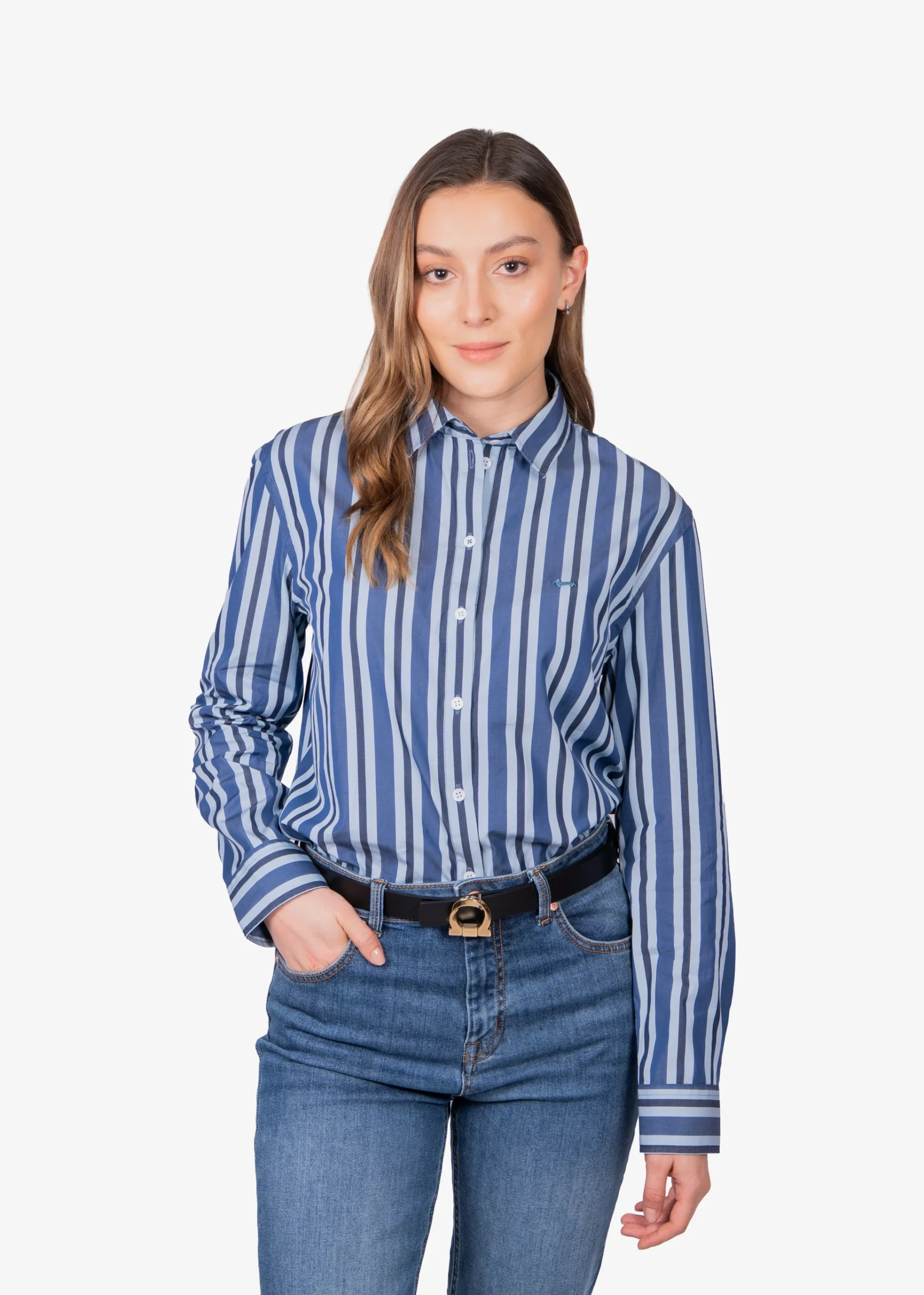 Blusa Dama Azul Rayas Algodón H&B