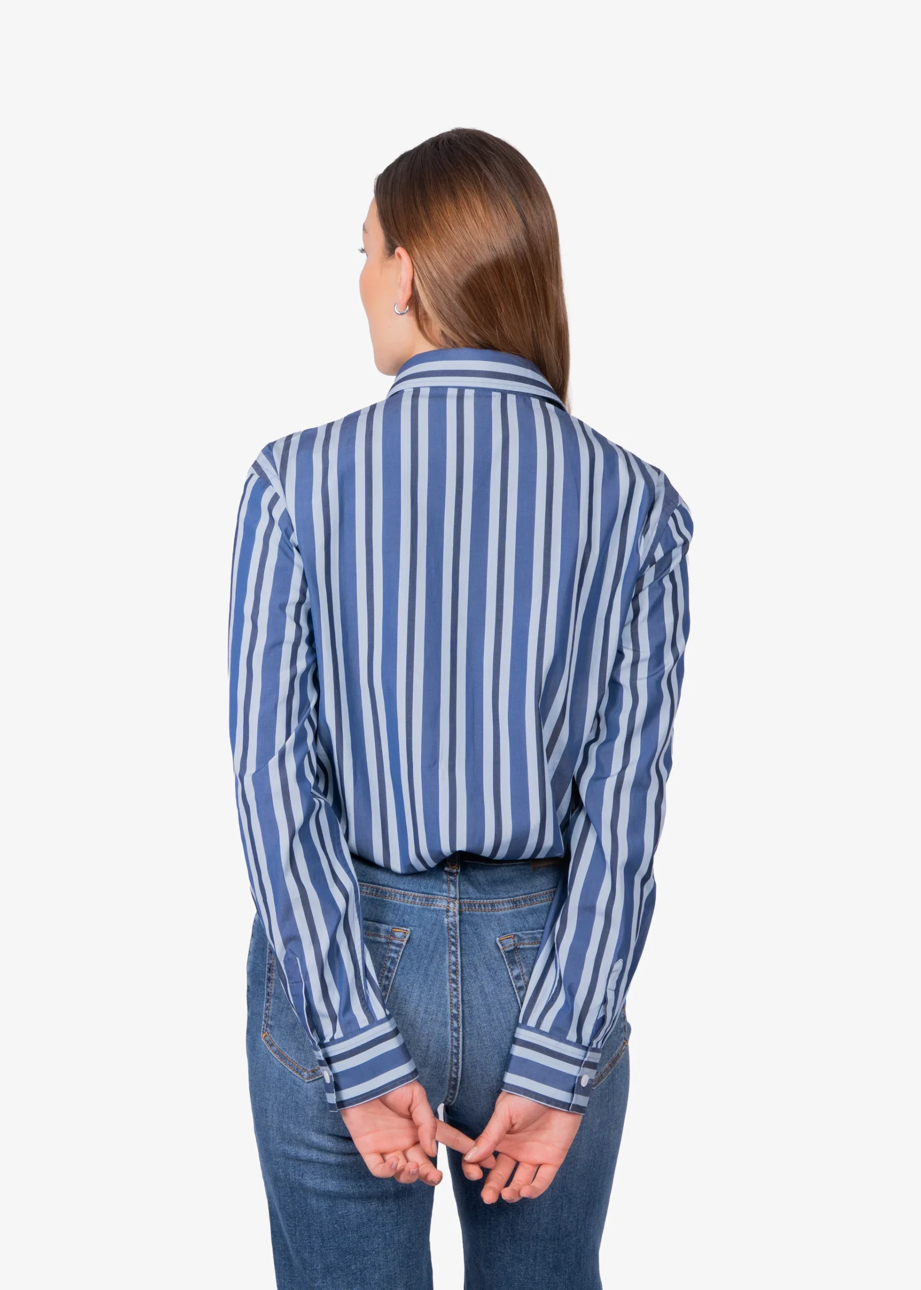 Blusa Dama Azul Rayas Algodón H&B - Imagen 3