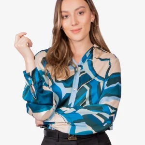 Blusa Dama Beige/Azul Viscosa H&B