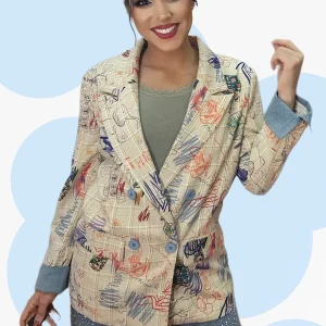 Blazer Cuadros Garabatos Amarilla