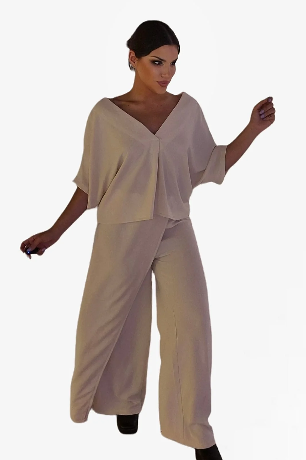 Pantalon Pareo Boton Beige - Imagen 7