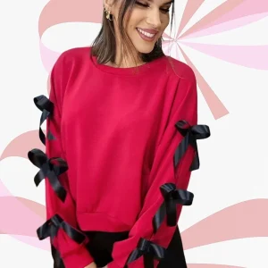 Sudadera Manga Lazos Roja