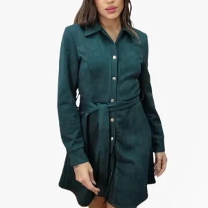 Vestido Abotonado Lazo Verde