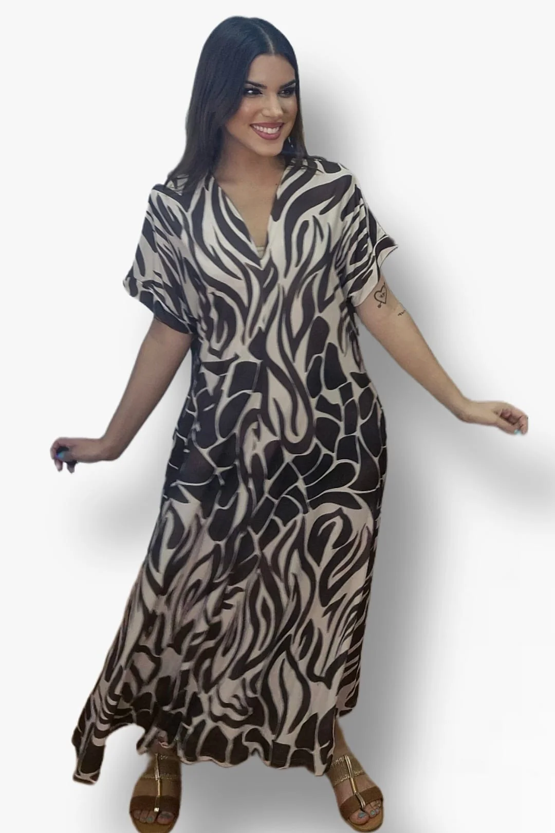 Vestido Animal Print Escote Marrón - Imagen 5