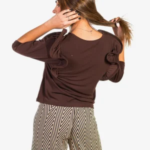 Camiseta Punto Detalle Hombro Marron