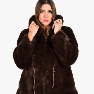 Chaqueta Peluche Capucha Marron