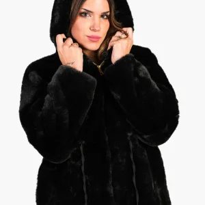 Chaqueta Peluche Capucha Negro
