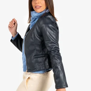 Chaqueta Polipiel Cremallera Azul