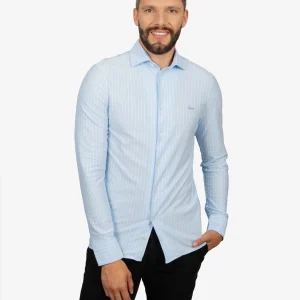 Camisa Sport Celeste con Rayas Blancas H&B