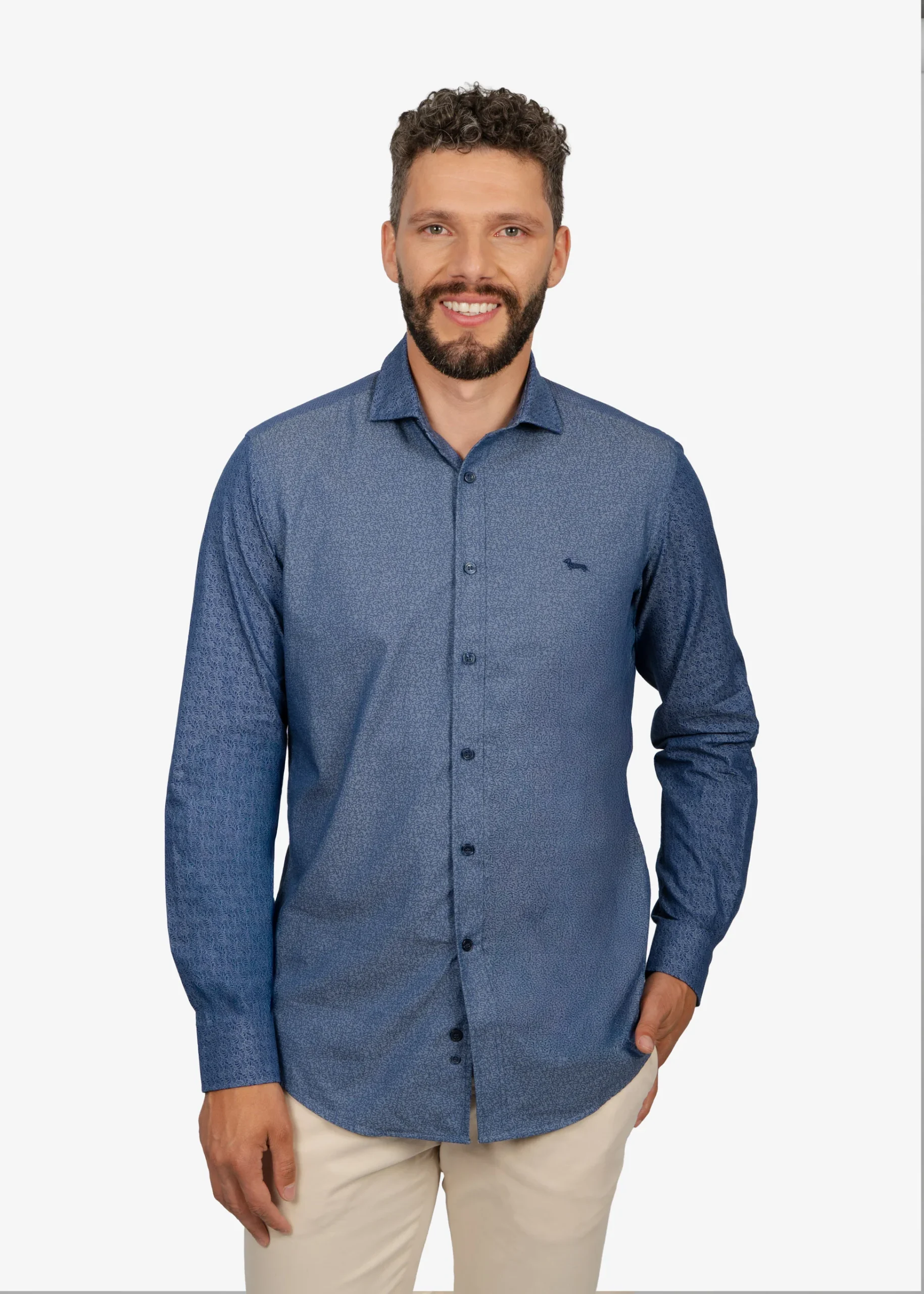 Camisa Sport Azul Micro Motivo All-Over H&B