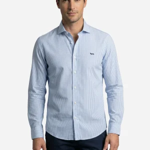 Camisa Clásica Celeste Rayas Verticales H&B