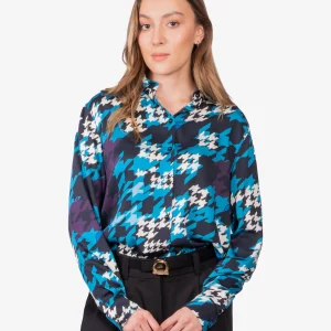 Blusa Dama Negra Azul Estampada H&B