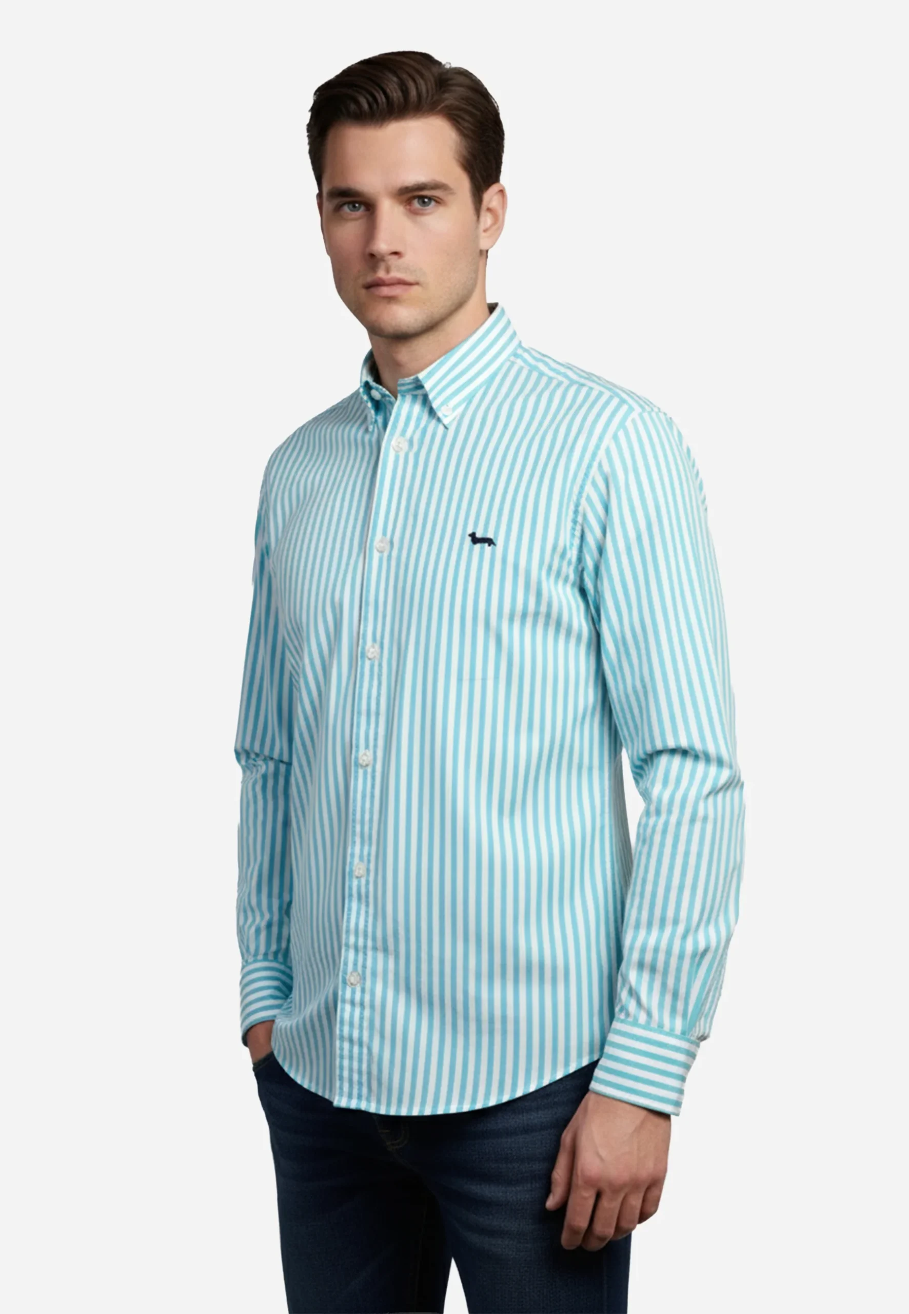 Camisa Estampada Rayas Verde Menta H&B