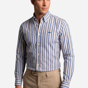 Camisa Hombre Rayas Azul/Café H&B
