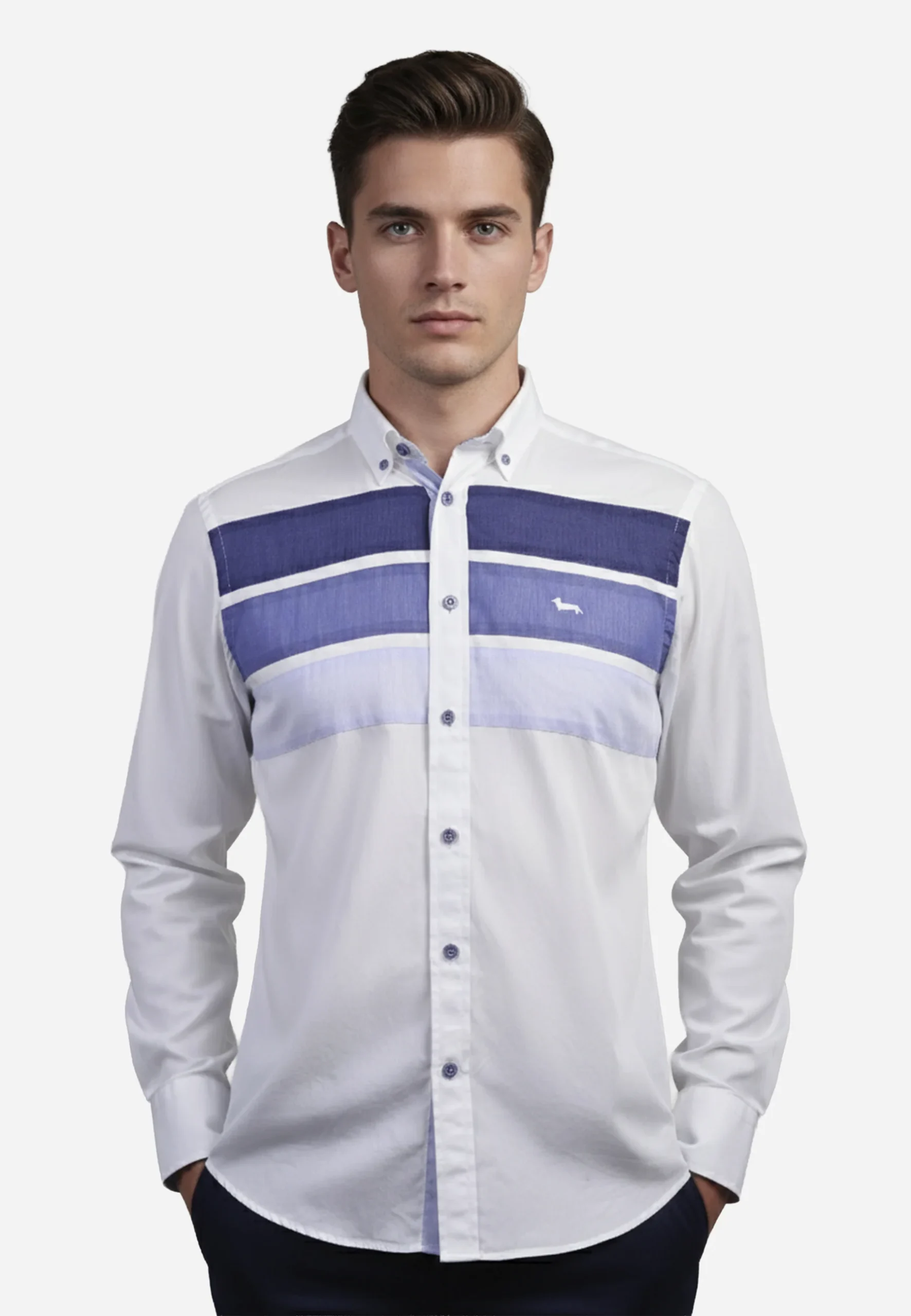 Camisa Blanca Rayas Azul H&B