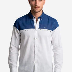 Camisa Hombre Blanca/Azul Marino H&B