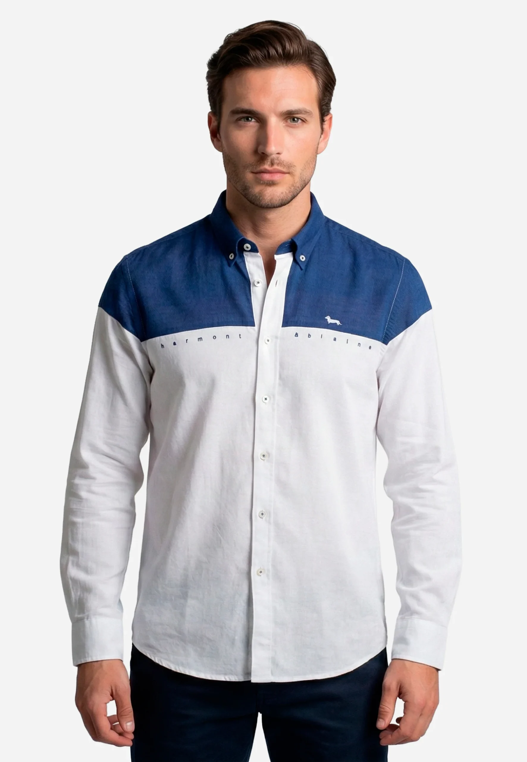 Camisa Hombre Blanca/Azul Marino H&B