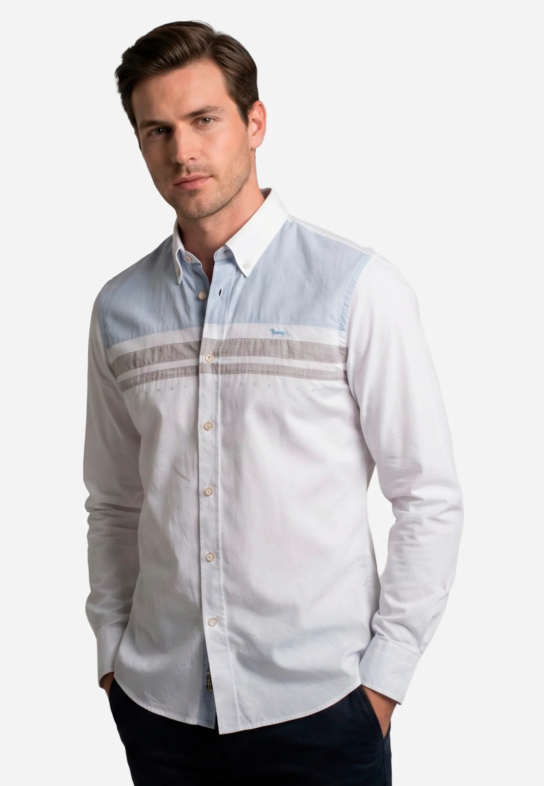 Camisa Franjas Blanca/Azul H&B
