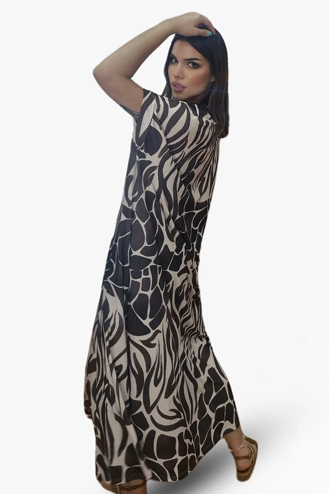 Vestido Animal Print Escote Marrón - Imagen 3