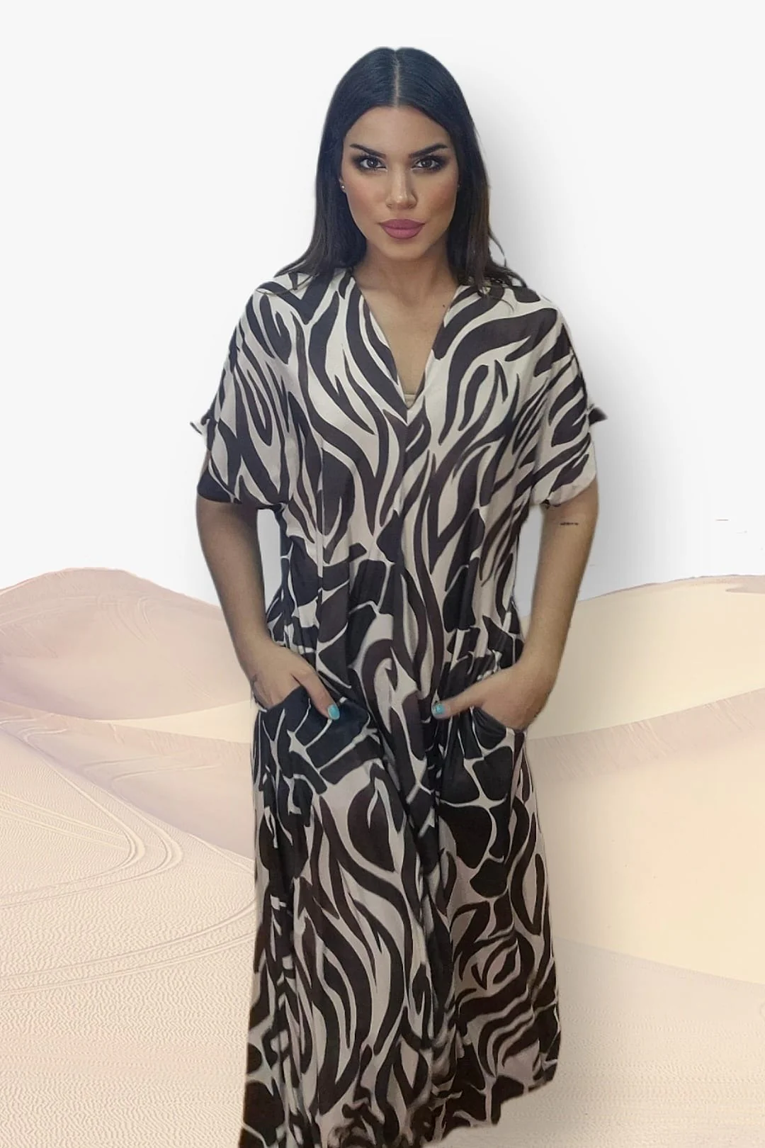 Vestido Animal Print Escote Marrón