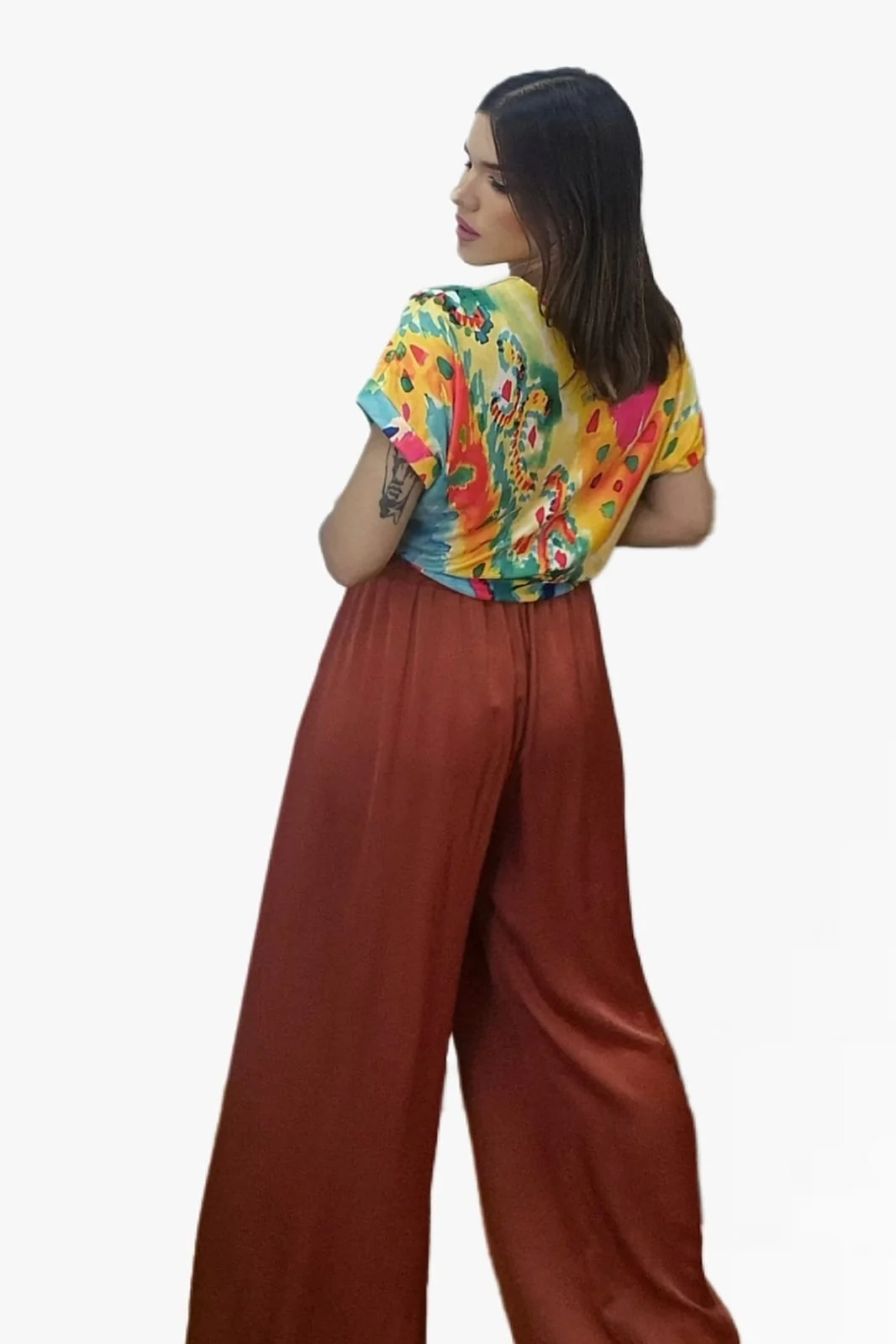 Pantalon Palazzo Cordon Marron - Imagen 3
