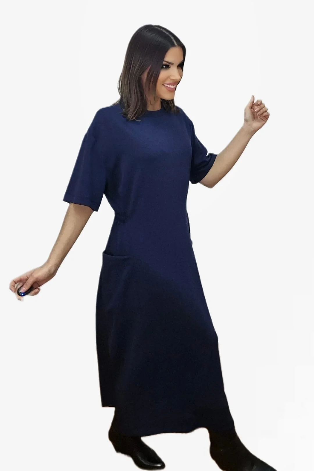 Vestido Bolsillos Engomado Azul - Imagen 4