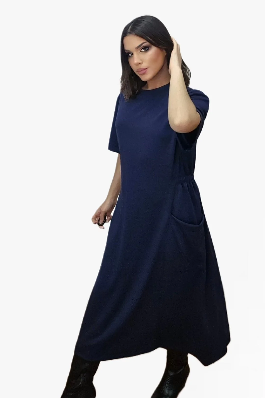 Vestido Bolsillos Engomado Azul - Imagen 3