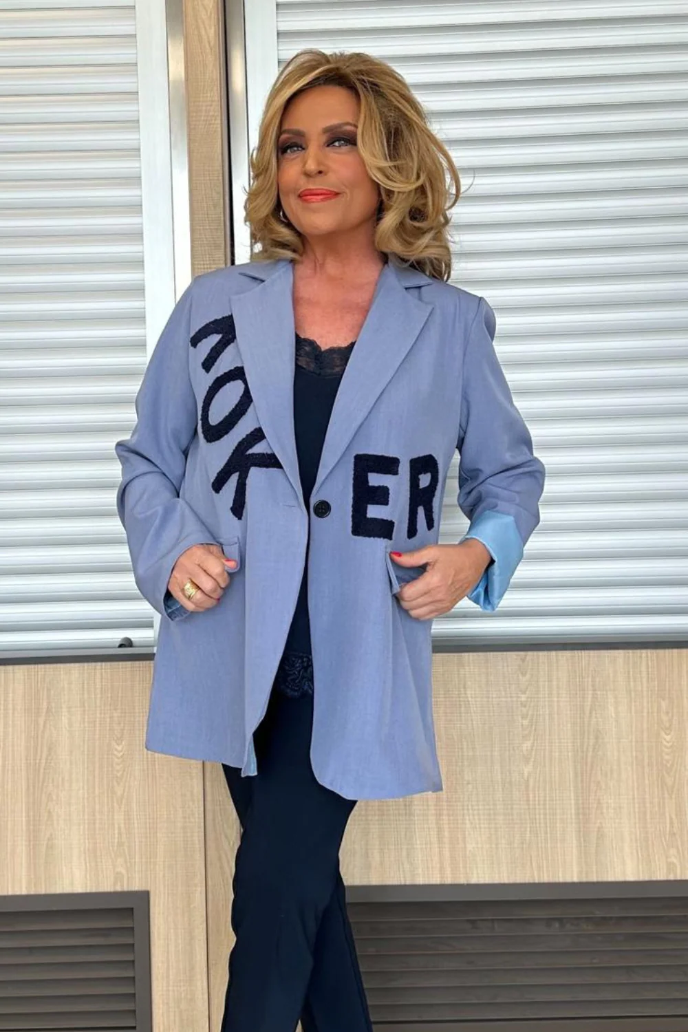 Blazer Letras Rizo Gris