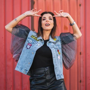 Vaquera Manga Organza Azul