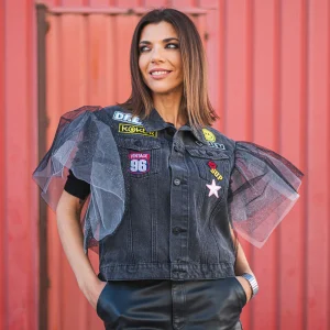 Vaquera Manga Organza Negro