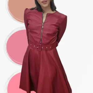 Vestido Cinturon Cremallera Rojo