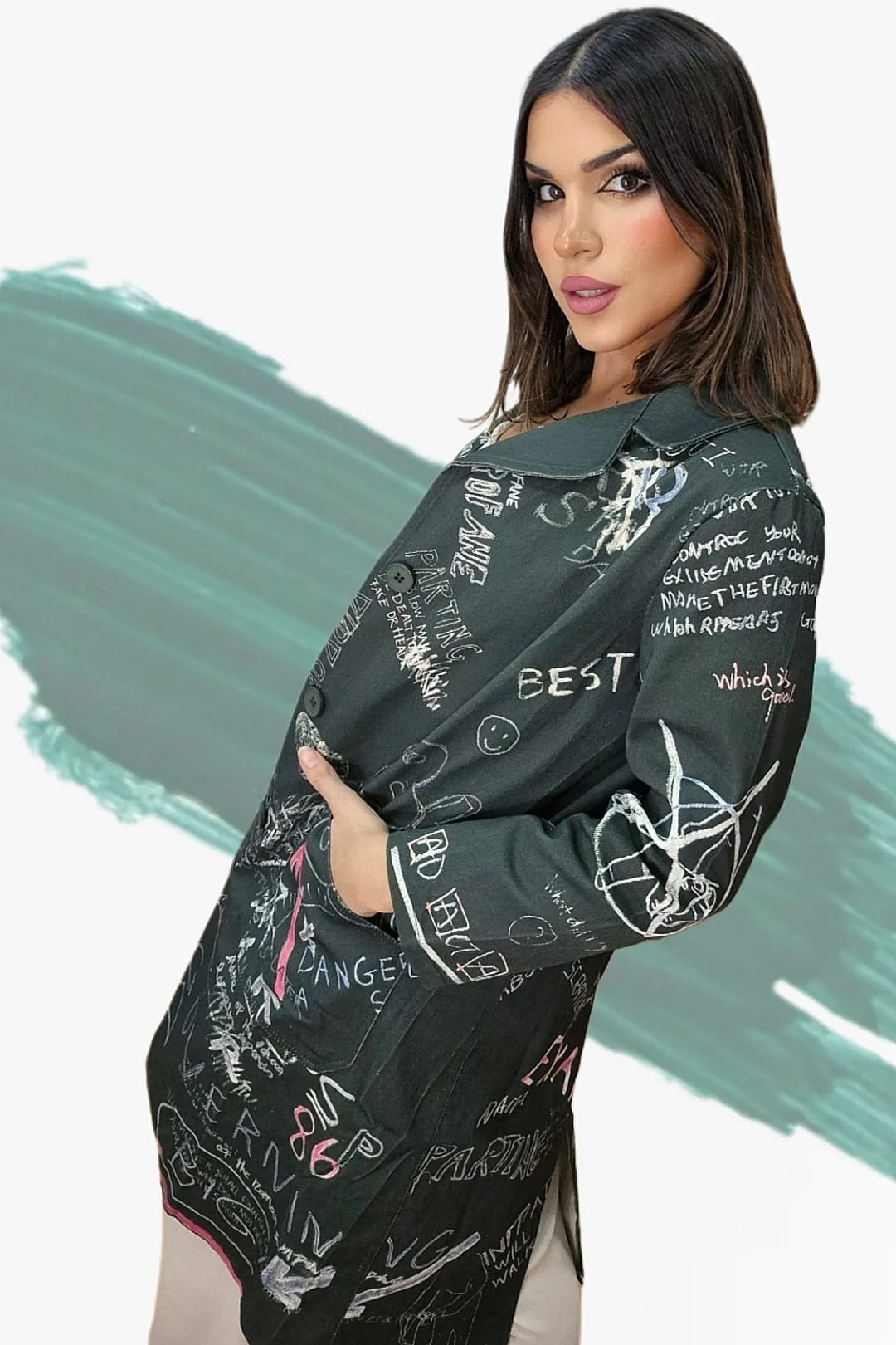 Abrigo Gabardina Dibujos Verde