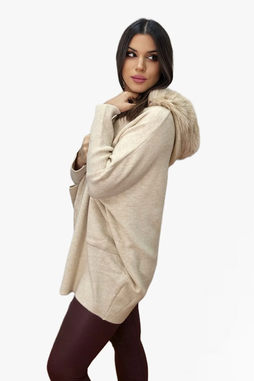 Jersey Capucha Pelo Beige - Imagen 5