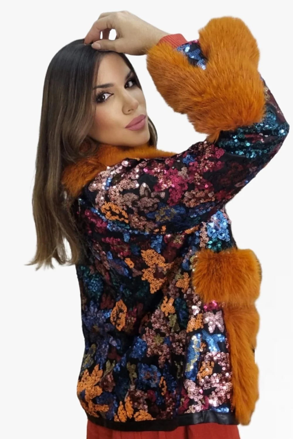 Abrigo Peluche Lentejuela Naranja - Imagen 3