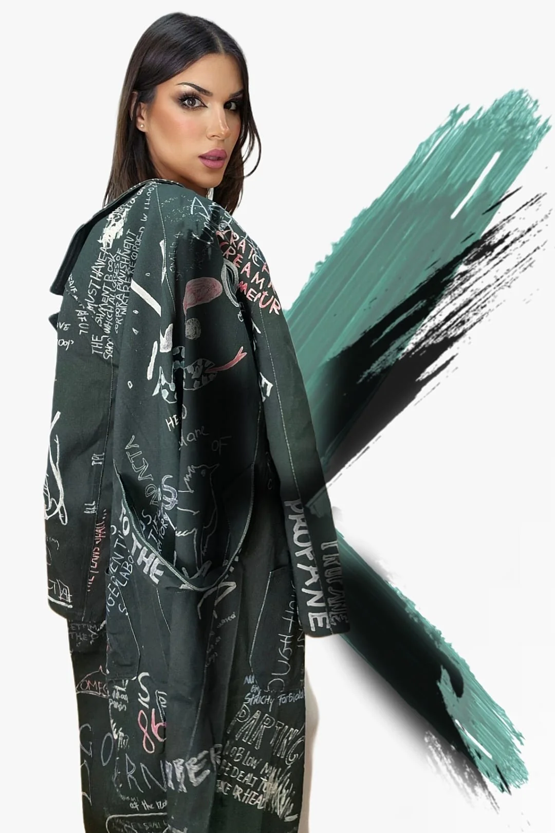 Abrigo Gabardina Dibujos Verde - Imagen 3