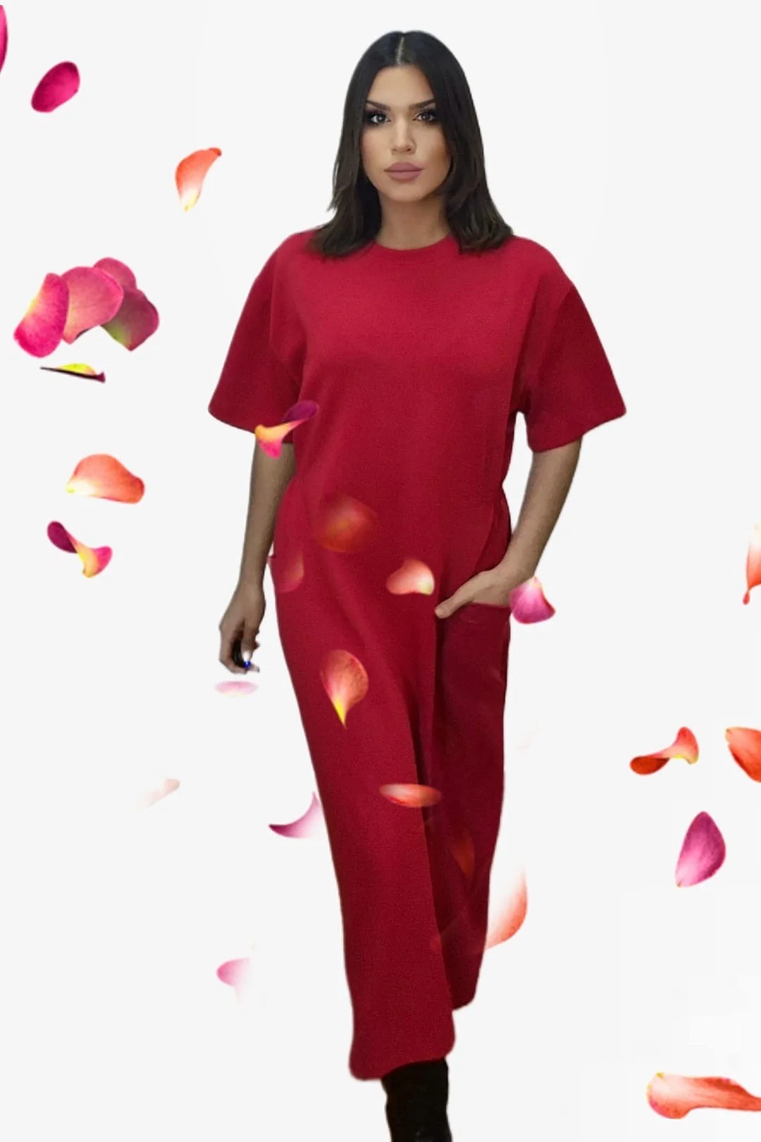 Vestido Bolsillos Engomado Rojo