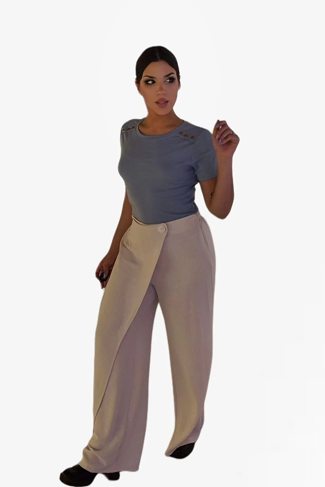 Pantalon Pareo Boton Beige - Imagen 5