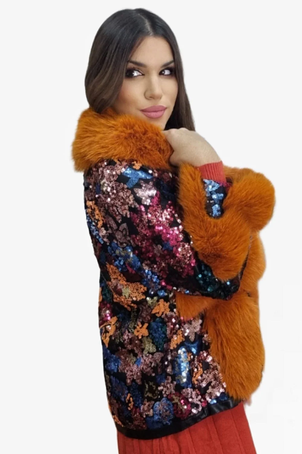 Abrigo Peluche Lentejuela Naranja - Imagen 6