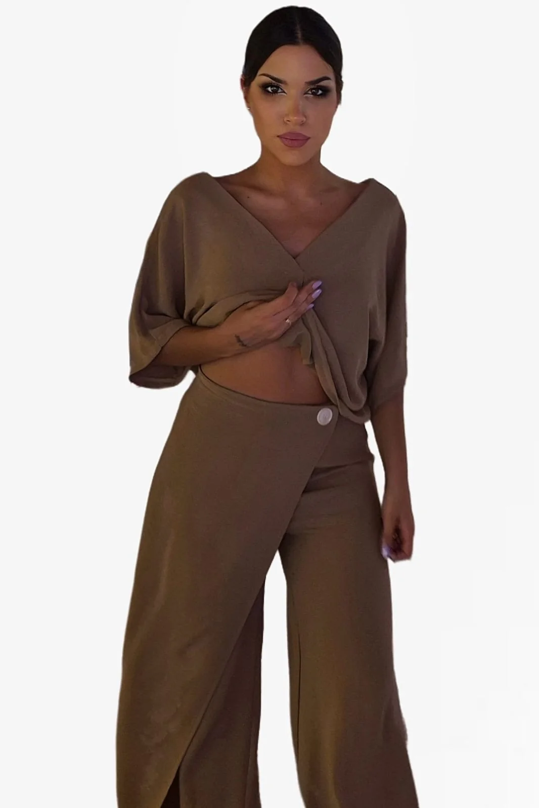 Pantalon Pareo Boton Marrón - Imagen 3