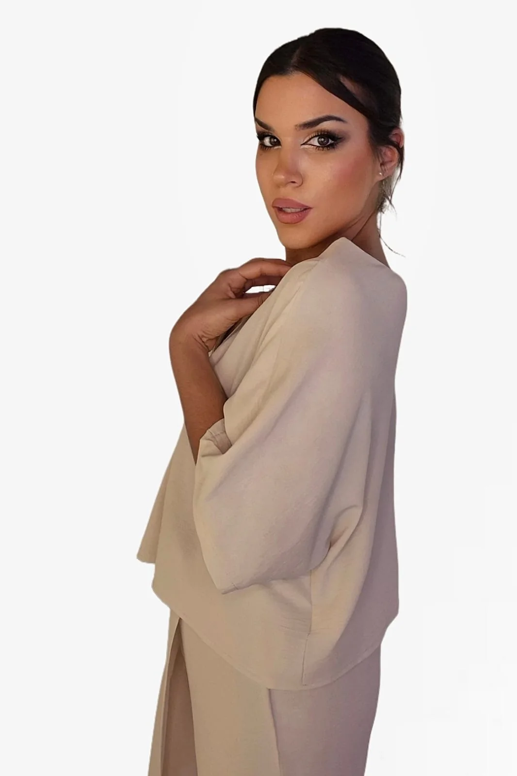 Camisa Escote Fluida Beige - Imagen 5