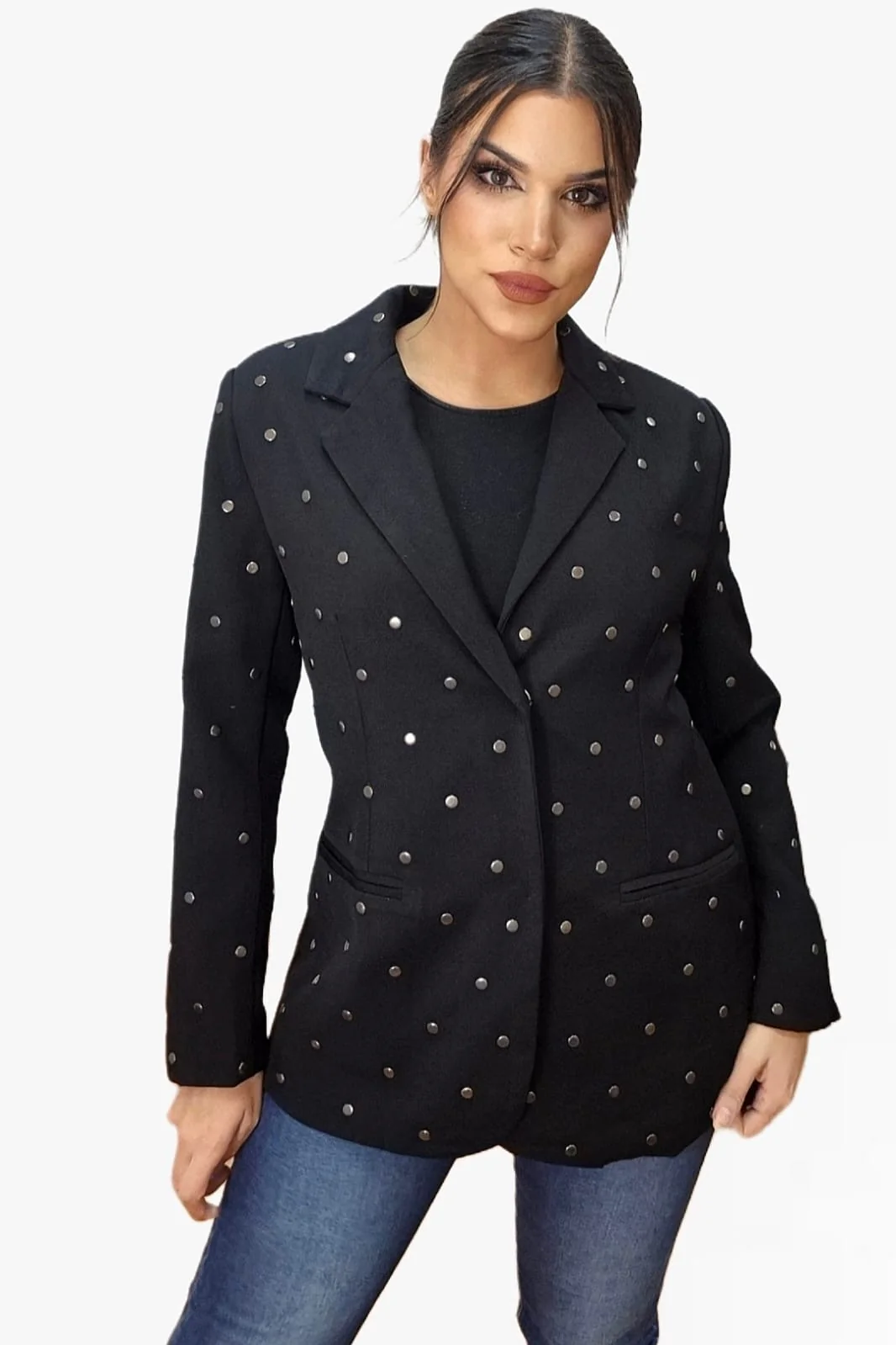 Blazer Solapas Tachuelas Negra - Imagen 6