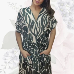 Vestido Animal Print Escote Verde