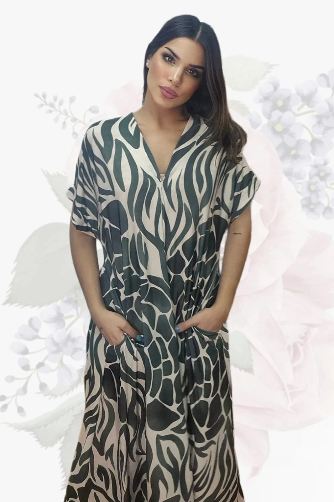 Vestido Animal Print Escote Verde