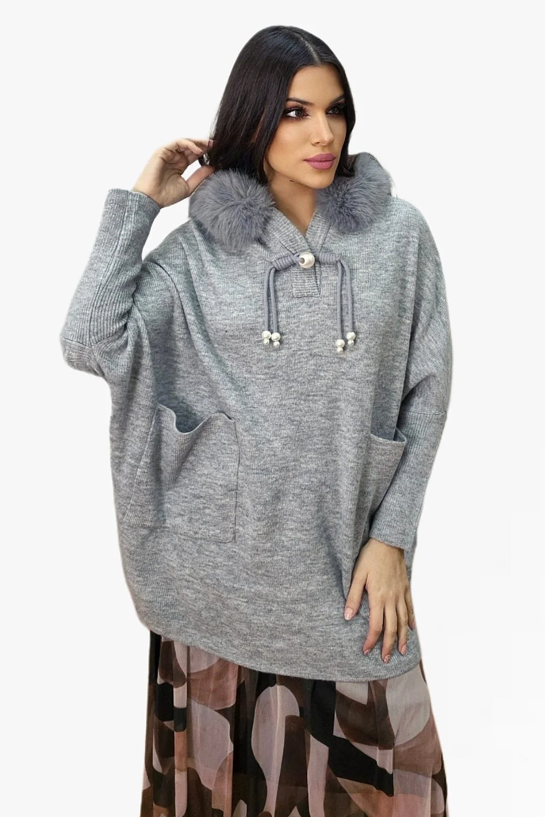 Jersey Capucha Pelo Gris - Imagen 4