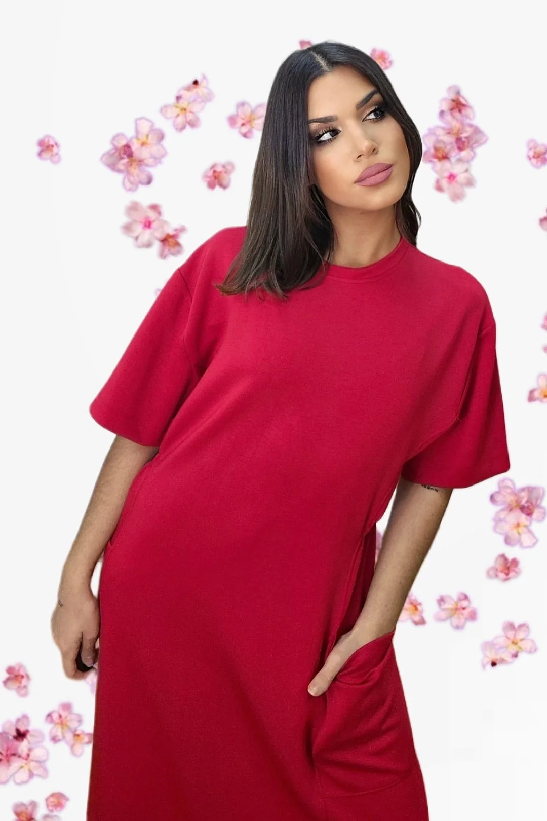 Vestido Bolsillos Engomado Rojo - Imagen 6