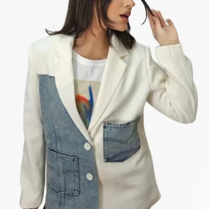 Blazer Bolsillos Jeans Blanca