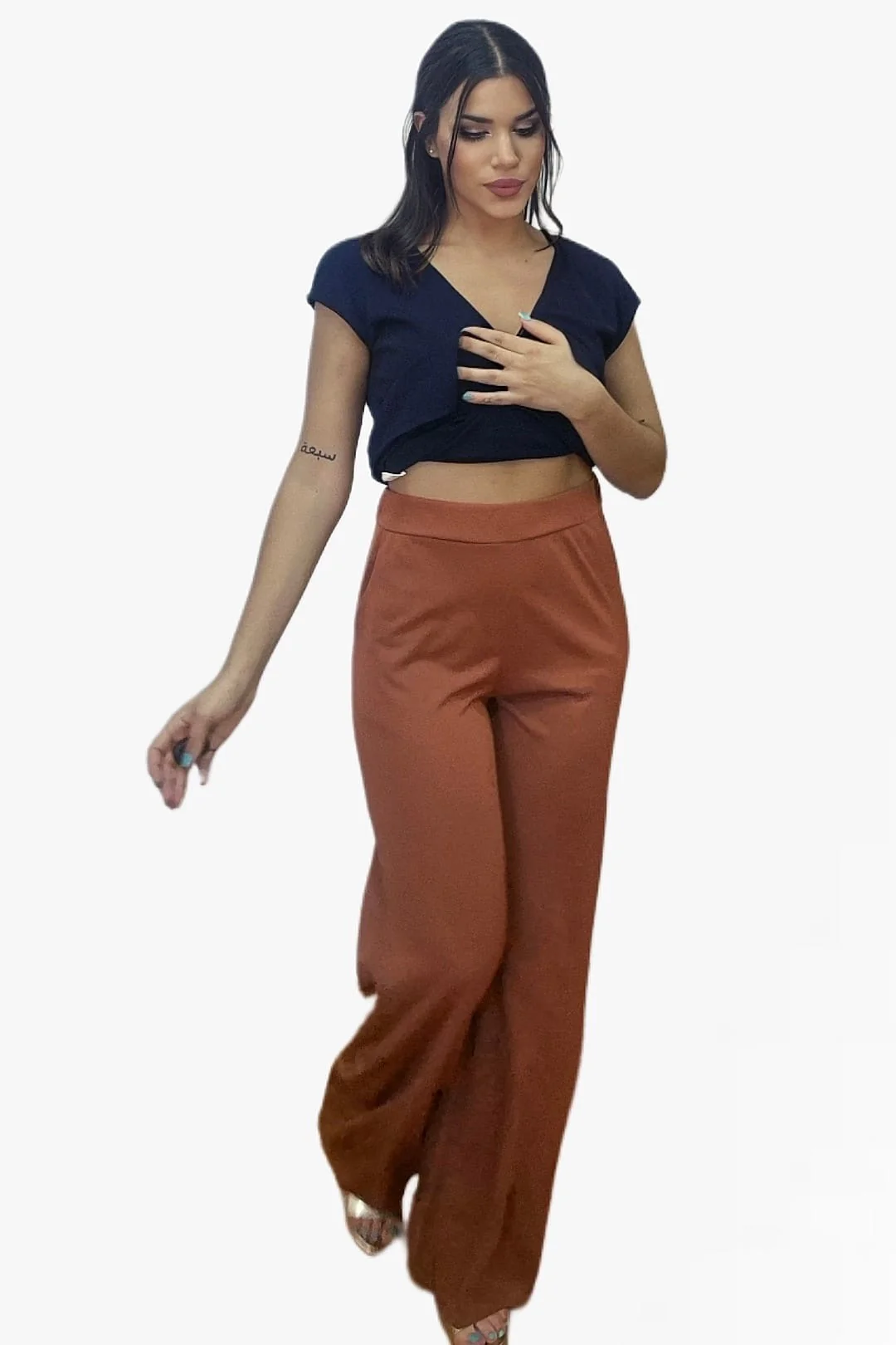 Pantalon Fluido Bolsillos Marrón - Imagen 3