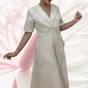 Vestido Camisero Cintura Elastica Beige